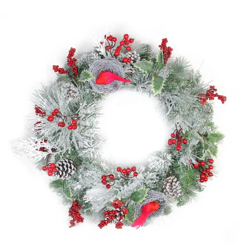 Northlight Berries And Cardinals Nests Flocked Pine Artificial Christmas Wreath - 24" - Unlit 1 Northlight Berries And Cardinals Nests Flocked Pine Artificial Christmas Wreath - 24" - Unlit