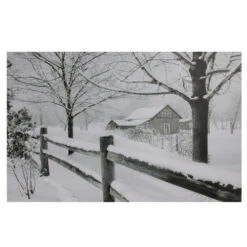 Large Fiber Optic Lighted Snowy Winter Cabin Canvas Wall Art 23.5" X 15.5"