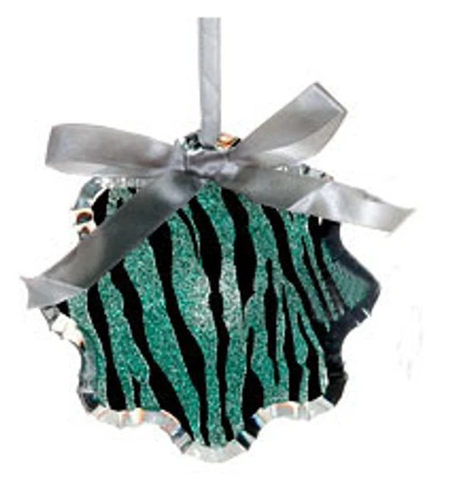 4.5" Teal Green And Black Glittered Zebra Print Snowflake Prism Christmas Ornament 1 4.5" Teal Green And Black Glittered Zebra Print Snowflake Prism Christmas Ornament