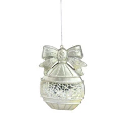 Northlight 4" Metallic Silver Mosaic Glass Disk Christmas Ornament
