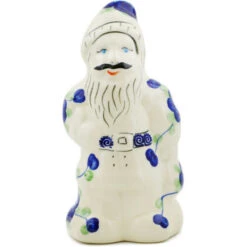 Polmedia Polish Pottery Santa Clause Figurine 7" Blue Poppies -Winter Decor Store H0326K 1 54886.1665605568