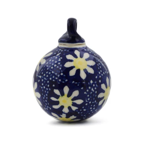 Polmedia Polish Pottery Christmas Ball Ornament 3" Daisy 3 Polmedia Polish Pottery Christmas Ball Ornament 3" Daisy - Image 3