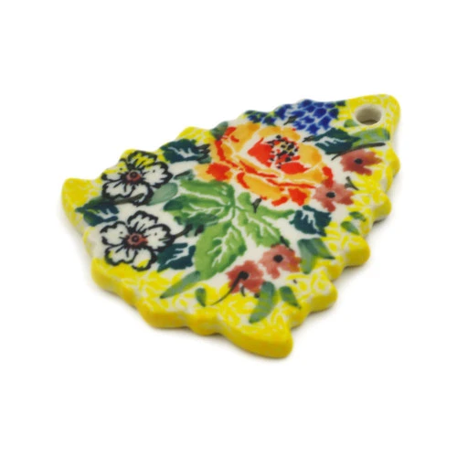 Polmedia Polish Pottery Christmas Tree Pendant 3" Copper Rose Meadow 1 Polmedia Polish Pottery Christmas Tree Pendant 3" Copper Rose Meadow