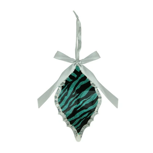 5.75" Glittered Teal Zebra Print Diamond Prism Christmas Ornament 1 5.75" Glittered Teal Zebra Print Diamond Prism Christmas Ornament