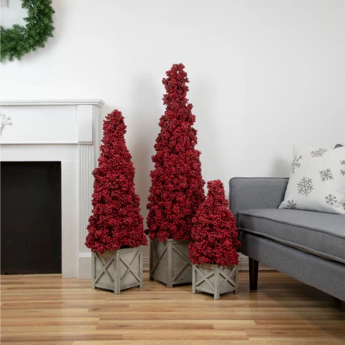 50" Red Berry Cone Potted Christmas Topiary 2 50" Red Berry Cone Potted Christmas Topiary - Image 2