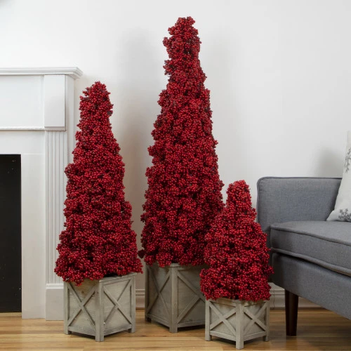 24" Red Berry Cone Potted Christmas Topiary 2 24" Red Berry Cone Potted Christmas Topiary - Image 2