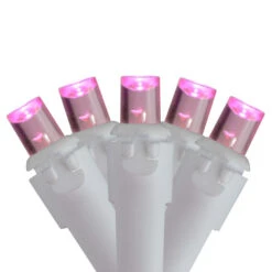 Set Of 70 Pink LED Wide Angle Icicle Christmas Lights - 6ft White Wire