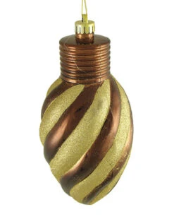 11" Mocha Brown And Gold 2-Finish Striped Shatterproof Christmas Light Bulb Ornament