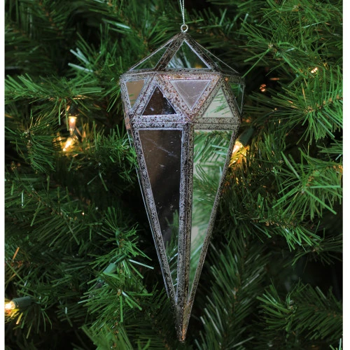 10.5" Silver And Clear Mirrored Geometric Framed Drop Christmas Ornament 4 10.5" Silver And Clear Mirrored Geometric Framed Drop Christmas Ornament - Image 4