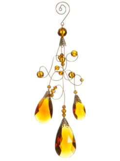 9.75" Amber And Gold Faceted Beads Christmas Teardrop Ornament