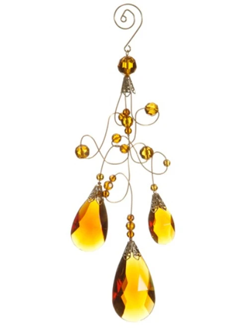 9.75" Amber And Gold Faceted Beads Christmas Teardrop Ornament 1 9.75" Amber And Gold Faceted Beads Christmas Teardrop Ornament