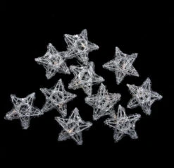 10 Battery Operated Clear LED Spun Glass Star Christmas Lights