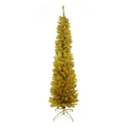 6' Pre-Lit Gold Pencil Artificial Christmas Tree - Clear Lights