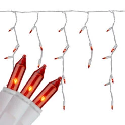 Everglow Icicle Christmas Lights - Amber Orange - White Wire - 100ct -Winter Decor Store hofert 1762 26 4 92895.1665610737