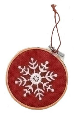 Roman 4.5" Red And White Snowflake In Hoop Loom Christmas Ornament