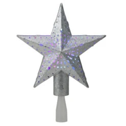 Northlight 9" LED Lighted Sliver Glitter Star Christmas Tree Topper - Multi Lights