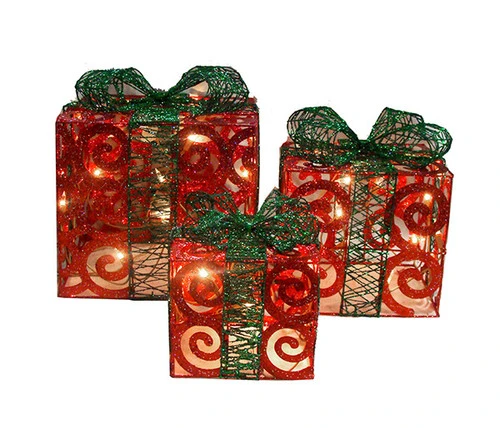 Lighted Swirl Gift Boxes Outdoor Christmas Decorations - 10" - Clear - Set Of 3 2 Lighted Swirl Gift Boxes Outdoor Christmas Decorations - 10" - Clear - Set Of 3 - Image 2