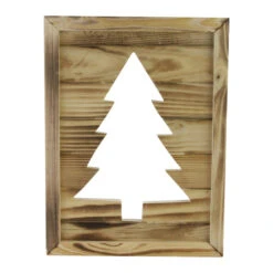 Wood Framed Christmas Tree Cut Out Wall Hanging Decoration - 13.75"