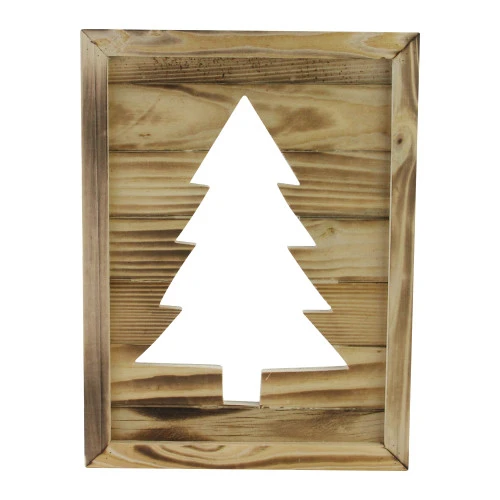 Wood Framed Christmas Tree Cut Out Wall Hanging Decoration - 13.75" 1 Wood Framed Christmas Tree Cut Out Wall Hanging Decoration - 13.75"