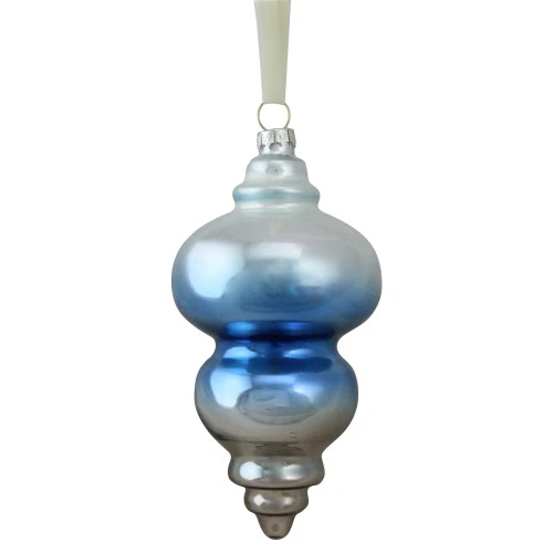 6" Sky Blue And Silver Hanging Glass Christmas Finial Ornament 1 6" Sky Blue And Silver Hanging Glass Christmas Finial Ornament
