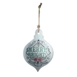 Northlight 20" Silver And Green 'Merry Bright' Onion Christmas Wall Hanging Ornament
