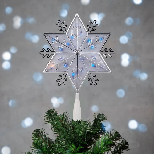 Northlight 10" Silver Snowflake Lighted Christmas Tree Topper - Blue Lights 2 Northlight 10" Silver Snowflake Lighted Christmas Tree Topper - Blue Lights - Image 2