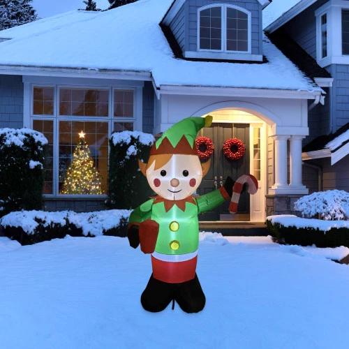 Northlight Lighted Inflatable Elf Outdoor Christmas Decoration - 4.25' 1 Northlight Lighted Inflatable Elf Outdoor Christmas Decoration - 4.25'