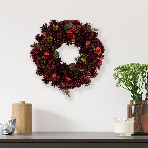 Northlight Red Pinecone, Berry And Ornament Christmas Wreath, 13.5-Inch, Unlit 2 Northlight Red Pinecone, Berry And Ornament Christmas Wreath, 13.5-Inch, Unlit - Image 2