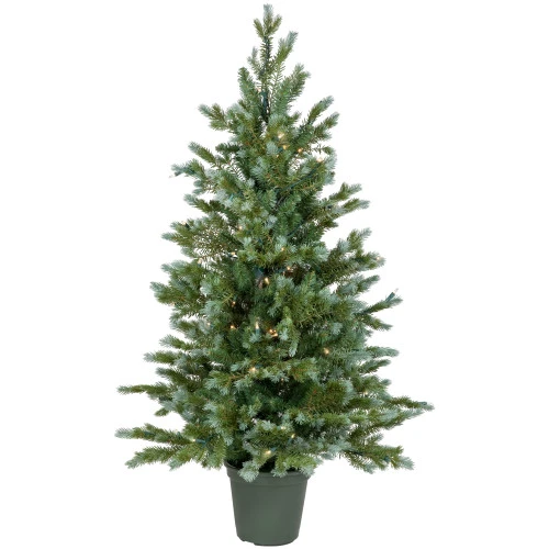 4' Potted Blue Spruce Artificial Christmas Tree, Clear Lights 1 4' Potted Blue Spruce Artificial Christmas Tree, Clear Lights
