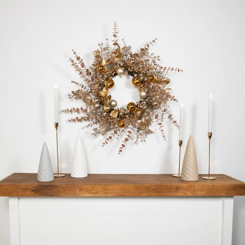 Northlight Ornaments, Holly And Berries Artificial Christmas Wreath - 30" - Gold And Copper Tone 2 Northlight Ornaments, Holly And Berries Artificial Christmas Wreath - 30" - Gold And Copper Tone - Image 2