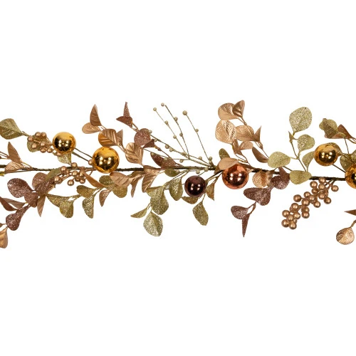 Northlight Ball Ornaments Glittered Christmas Garland - 5' X 10" - Gold And Copper Tone 4 Northlight Ball Ornaments Glittered Christmas Garland - 5' X 10" - Gold And Copper Tone - Image 4