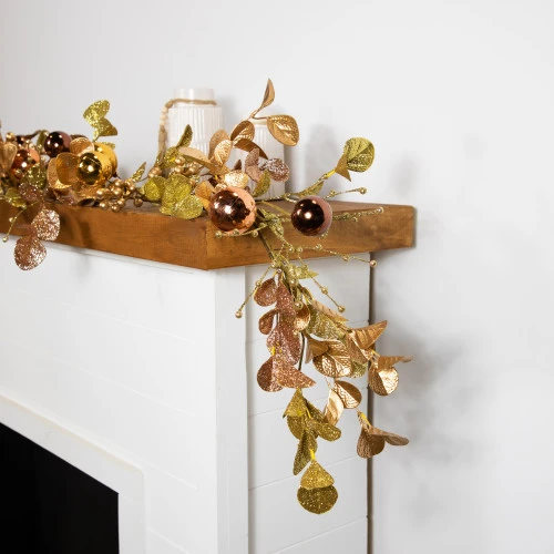 Northlight Ball Ornaments Glittered Christmas Garland - 5' X 10" - Gold And Copper Tone 3 Northlight Ball Ornaments Glittered Christmas Garland - 5' X 10" - Gold And Copper Tone - Image 3