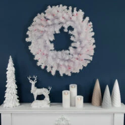 Northlight Pre-Lit Geneva White Spruce Artificial Christmas Wreath, 24-Inch, Pink Lights -Winter Decor Store northlight z92378 styled 01 81364.1709320415
