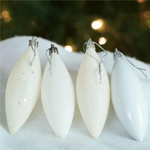 8ct Winter White Shatterproof 4-Finish Christmas Finial Drop Ornaments 5.5" 3 8ct Winter White Shatterproof 4-Finish Christmas Finial Drop Ornaments 5.5" - Image 3