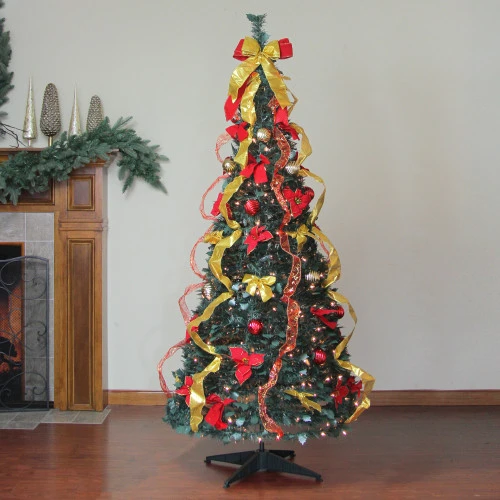 Northlight 6' Pre-Lit Gold And Red Pre-Decorated Pop-Up Artificial Christmas Tree, Clear Lights 2 Northlight 6' Pre-Lit Gold And Red Pre-Decorated Pop-Up Artificial Christmas Tree, Clear Lights - Image 2