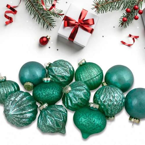 Northlight Set Of 12 Green Finial And Glass Ball Christmas Ornaments 3 Northlight Set Of 12 Green Finial And Glass Ball Christmas Ornaments - Image 3