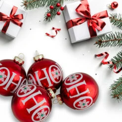 Northlight Set Of 4 Red Ho Ho Ho Glass Ball Christmas Ornaments 3.25-Inch (80mm) -Winter Decor Store northlight20wy88909 11229.1637152151