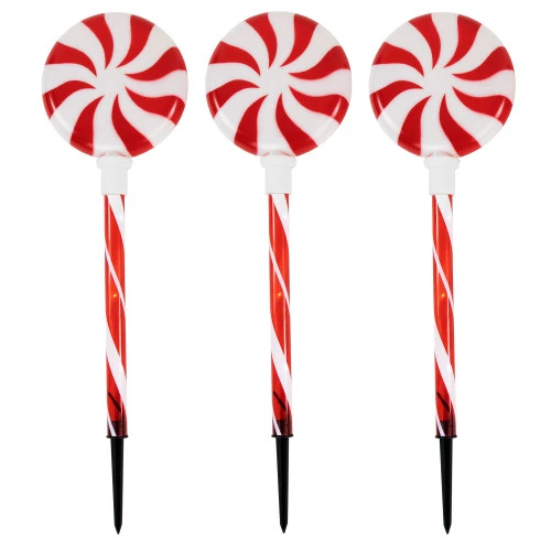 Northlight Set Of 3 Lighted LED Peppermint Candy Christmas Pathway Markers 26" 4 Northlight Set Of 3 Lighted LED Peppermint Candy Christmas Pathway Markers 26" - Image 4