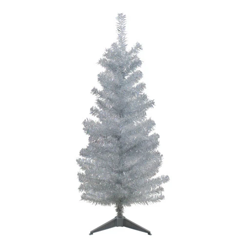 4' Holographic Silver Tinsel Slim Artificial Christmas Tree - Unlit 1 4' Holographic Silver Tinsel Slim Artificial Christmas Tree - Unlit