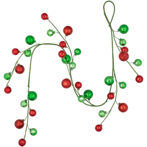 4' X 6" Green And Red Ball Ornament Christmas Garland, Unlit 1 4' X 6" Green And Red Ball Ornament Christmas Garland, Unlit