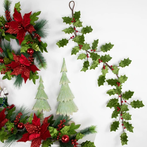 Northlight Glittered Holly With Berry Christmas Garland - 3.5' X 9" - Unlit 3 Northlight Glittered Holly With Berry Christmas Garland - 3.5' X 9" - Unlit - Image 3