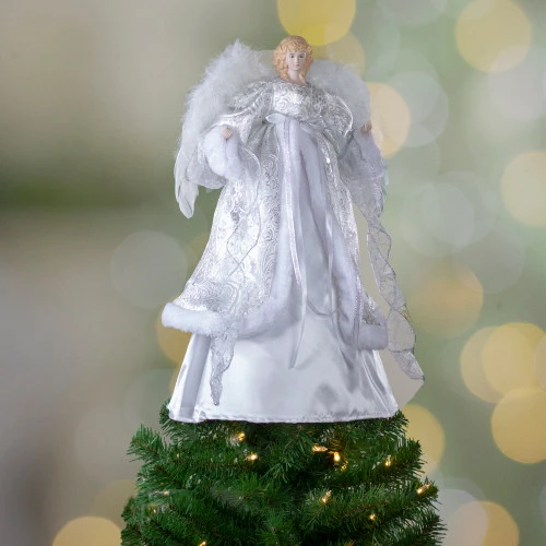Northlight 18" Lighted White And Silver Angel In A Dress Christmas Tree Topper - Warm White Lights 2 Northlight 18" Lighted White And Silver Angel In A Dress Christmas Tree Topper - Warm White Lights - Image 2