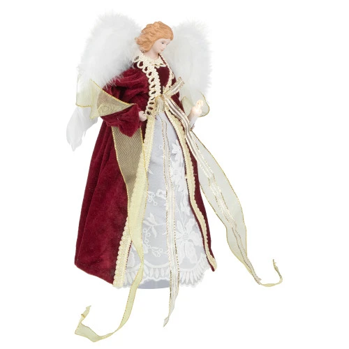Northlight Angel With Lighted Candle Christmas Tree Topper - 14" - Burgundy And White 5 Northlight Angel With Lighted Candle Christmas Tree Topper - 14" - Burgundy And White - Image 5