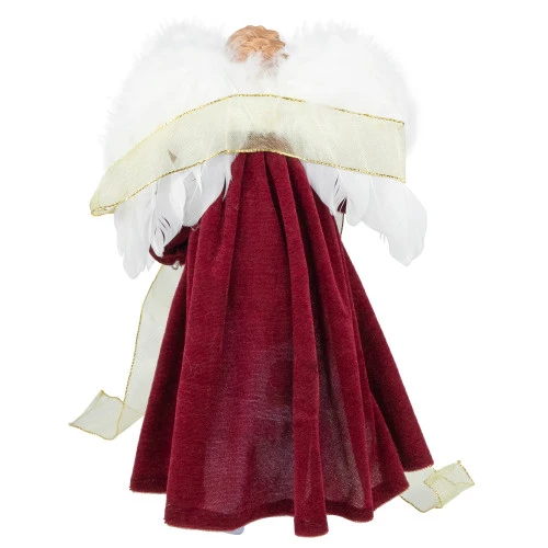 Northlight Angel With Lighted Candle Christmas Tree Topper - 14" - Burgundy And White 4 Northlight Angel With Lighted Candle Christmas Tree Topper - 14" - Burgundy And White - Image 4
