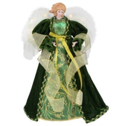 Northlight Angel With Lighted Wings Christmas Tree Topper - 14" - Green And Gold