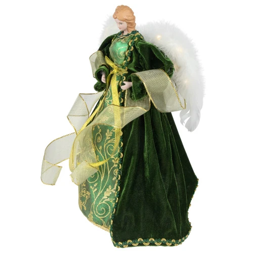 Northlight Angel With Lighted Wings Christmas Tree Topper - 14" - Green And Gold 3 Northlight Angel With Lighted Wings Christmas Tree Topper - 14" - Green And Gold - Image 3