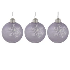 Northlight 3ct Purple Glass Ball Christmas Ornaments With Snowflakes 3" (80mm)