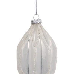 4.5" White And Silver Glitter Finial Glass Christmas Ornament -Winter Decor Store northlight eb94964 02 38994.1695657493