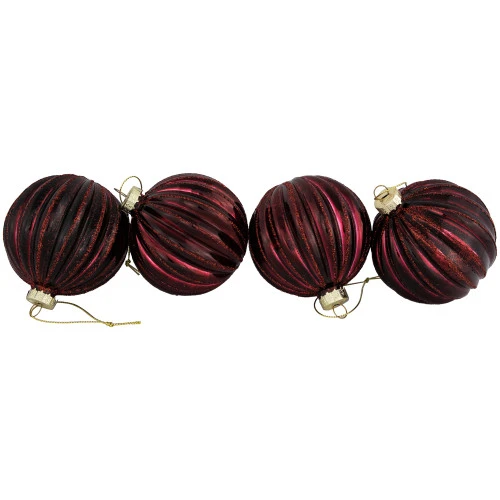 Northlight 4ct Shiny Maroon Glass Ball Christmas Ornaments 3" (80mm) 3 Northlight 4ct Shiny Maroon Glass Ball Christmas Ornaments 3" (80mm) - Image 3