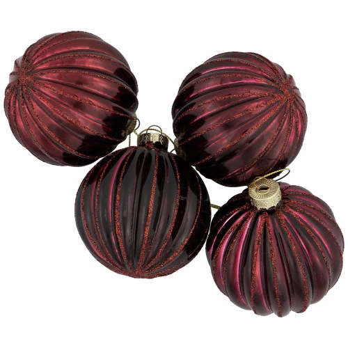 Northlight 4ct Shiny Maroon Glass Ball Christmas Ornaments 3" (80mm) 4 Northlight 4ct Shiny Maroon Glass Ball Christmas Ornaments 3" (80mm) - Image 4